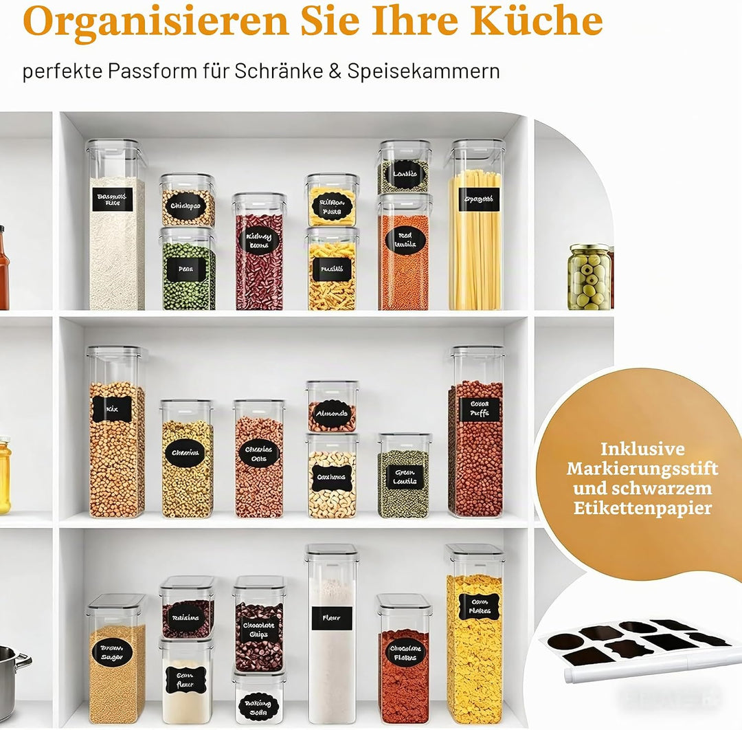 stusgo 28 Stück luftdichte Frischhaltedosen mit Deckel, BPA-frei, transparent, Vorratsbehälter für K