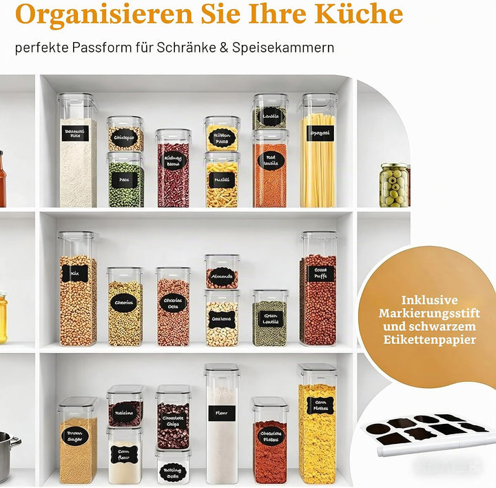 stusgo 28 Stück luftdichte Frischhaltedosen mit Deckel, BPA-frei, transparent, Vorratsbehälter für K