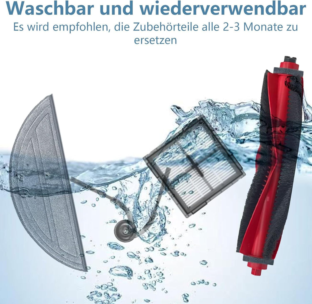 Zubehör für Roborock Q10 S5+/ Q10 S5 Staubsauger, 2 Hauptbürste, 6 Wischtücher, 6 Filter, 6 Seitenbü