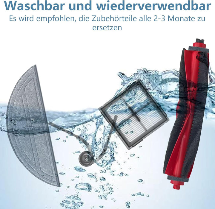 Zubehör für Roborock Q10 S5+/ Q10 S5 Staubsauger, 2 Hauptbürste, 6 Wischtücher, 6 Filter, 6 Seitenbü