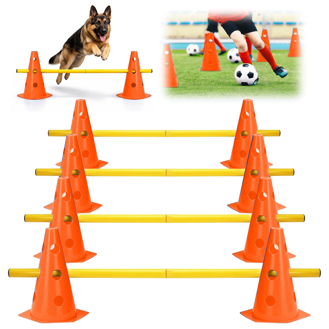 Sports Steckhürdenset, 10 Kegel + 5 Stangen Agility Hürden Steckhürdenset, Kinder Agility Hürden Hin
