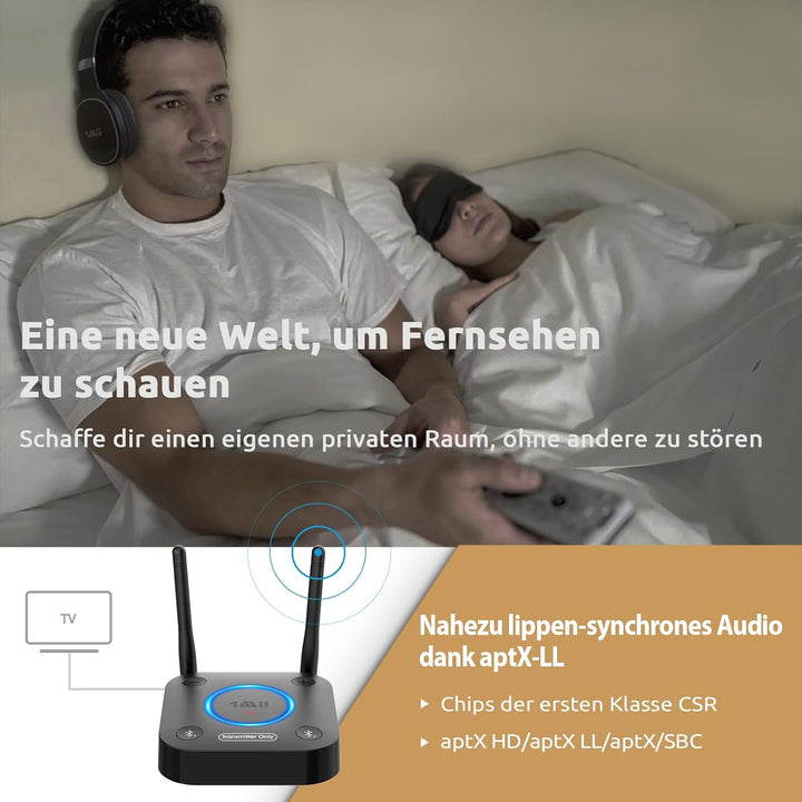 1Mii B06TX Bluetooth 5.3 Sender für TV, Bluetooth Transmitter mit aptX HD & Low Latency, 2 Kopfhörer