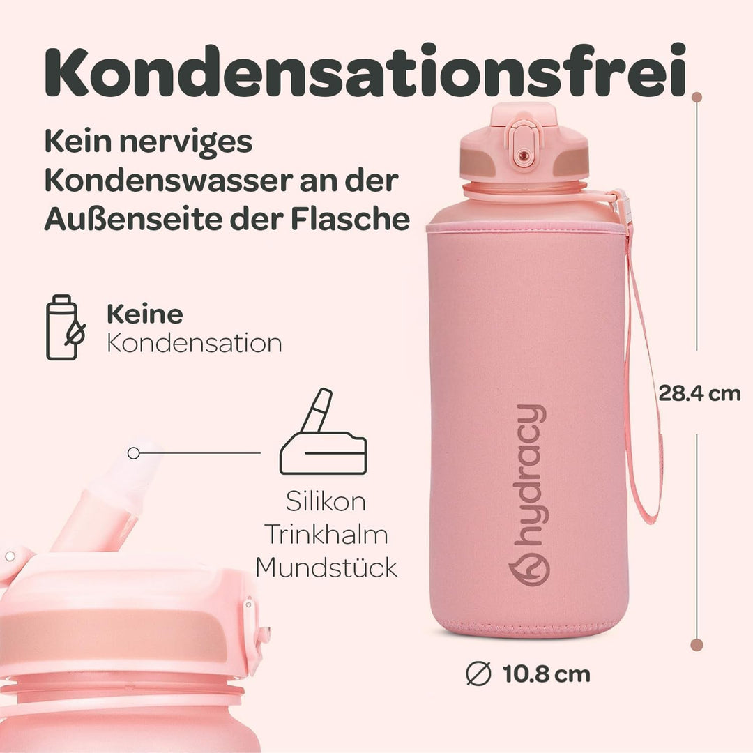 Hydracy Trinkflasche mit Strohhalm und Zeitmarkierung - 2L Wasserflasche - BPA-freie Trinkflasche -