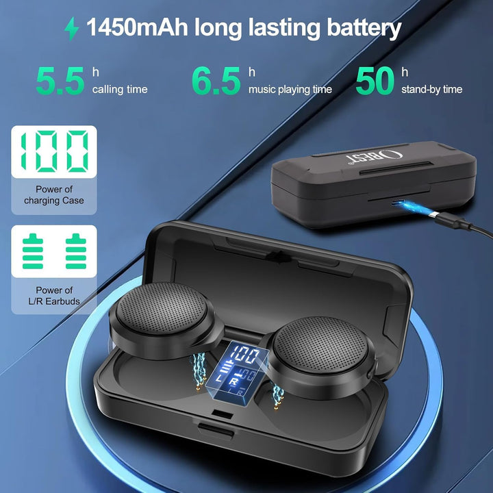 OBEST Motorradhelm Bluetooth Headset, TWS Kabellose Kopfhörer mit Ladeetui, Bluetooth 5.3 &amp; ANC Akti