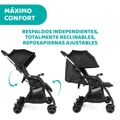 Chicco OHlalà Twin Geschwisterwagen von Geburt bis 15 kg, Kinderwagen für Zwillinge und Geschwister,