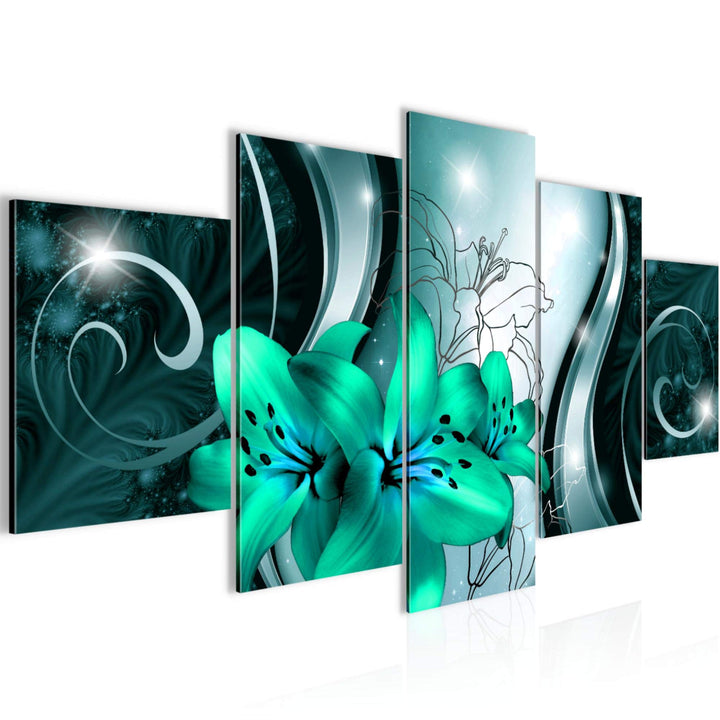 Runa Art Wandbilder Blumen Lilien 5 Teilig Bild auf Vlies Leinwand Deko Wohnzimmer Abstrakt Grün Sch