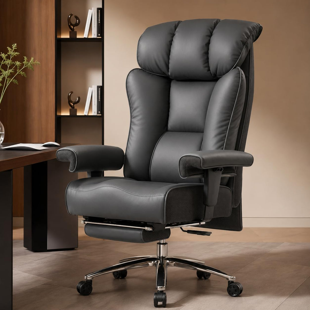 Efomao Bürostuhl, Executivesessel PU-Leder mit Integrierter Lendenwirbelstütze, Ergonomischer Chefse