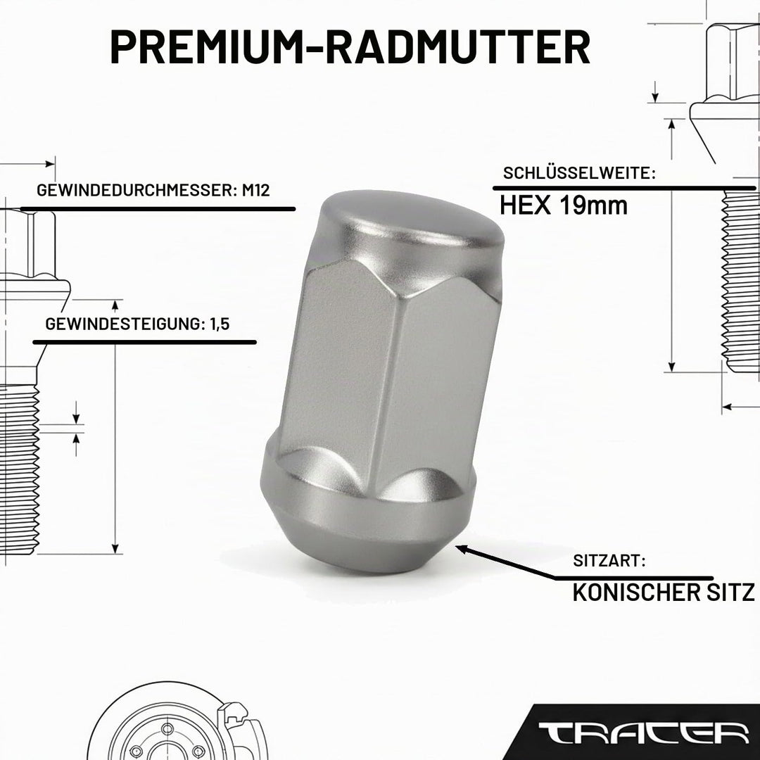 20 Stück Radmutter geschlossen Kegelbund 60° M12 x 1,5 kompatibel mit Toyota