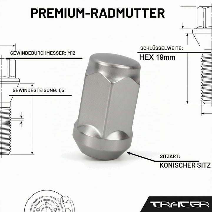 20 Stück Radmutter geschlossen Kegelbund 60° M12 x 1,5 kompatibel mit Toyota