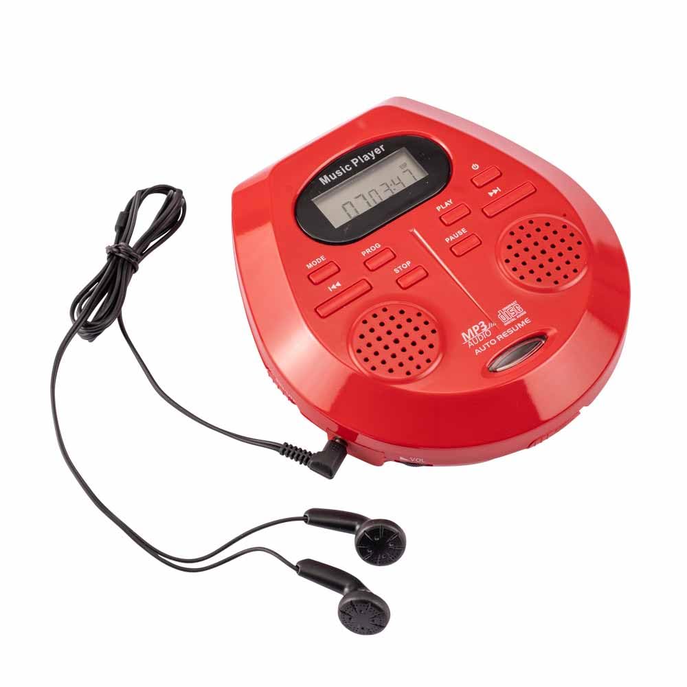 Tragbarer CD-Player mit Stereo-Lautsprechern, MP3-CD, Anti-Schock-System, Schwarz/Rot, für CD-R, CD-