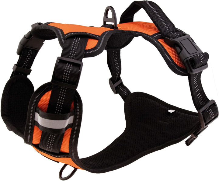 Floxik Hundegeschirr orange L | Anti Zug Brustgeschirr reflektierend & gepolstert mit Haltegriff für