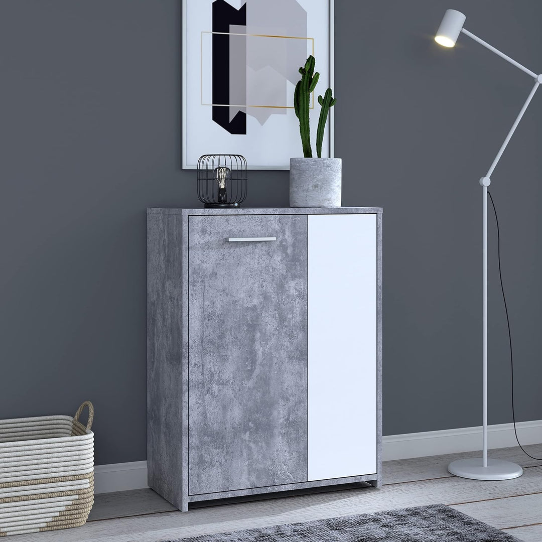 FORTE Paco Kommode mit 2 Türen, Holzwerkstoff, Betonoptik Lichtgrau / Weiss, 17,5 x 79,2 x 59,8 cm