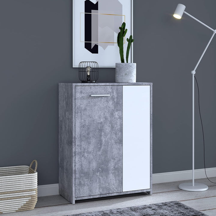 FORTE Paco Kommode mit 2 Türen, Holzwerkstoff, Betonoptik Lichtgrau / Weiss, 17,5 x 79,2 x 59,8 cm