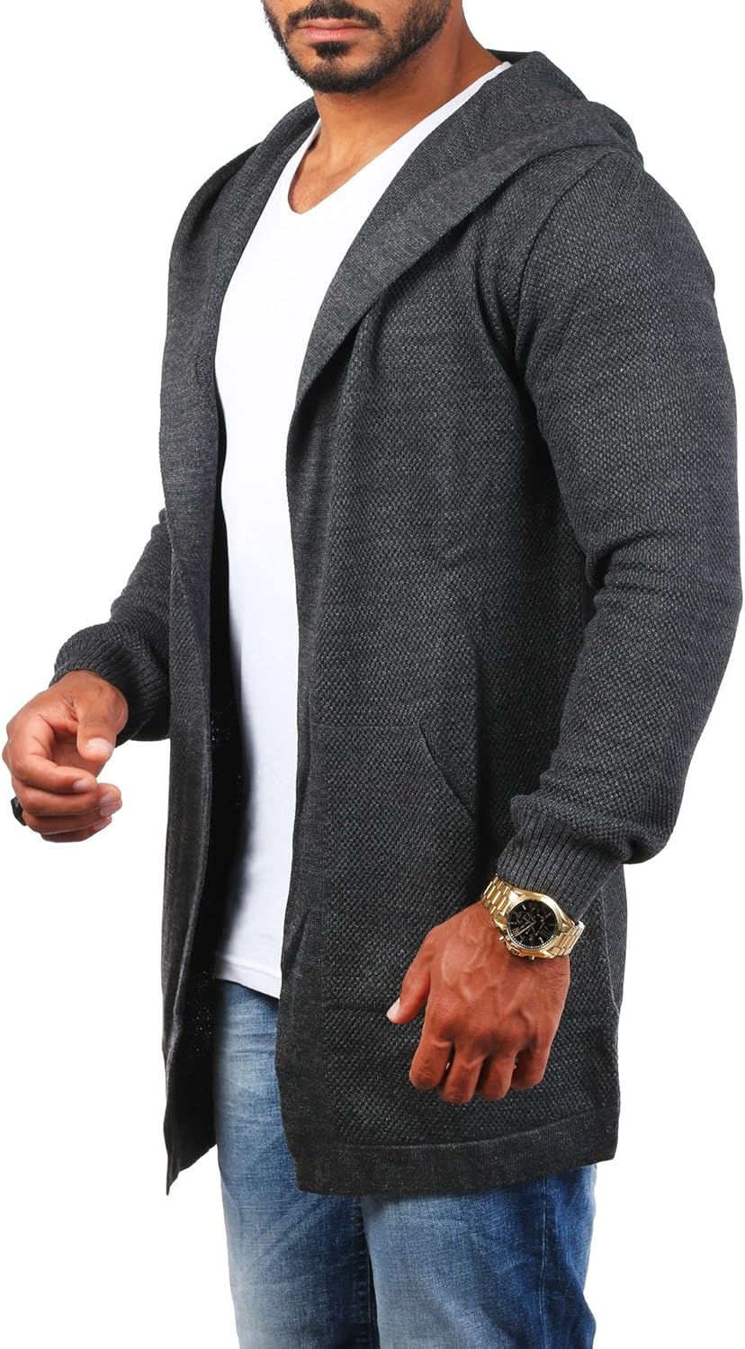 Carisma Herren Feinstrick Cardigan leichte Weste Strickjacke mit Kapuze Lange Passform Oversize Long