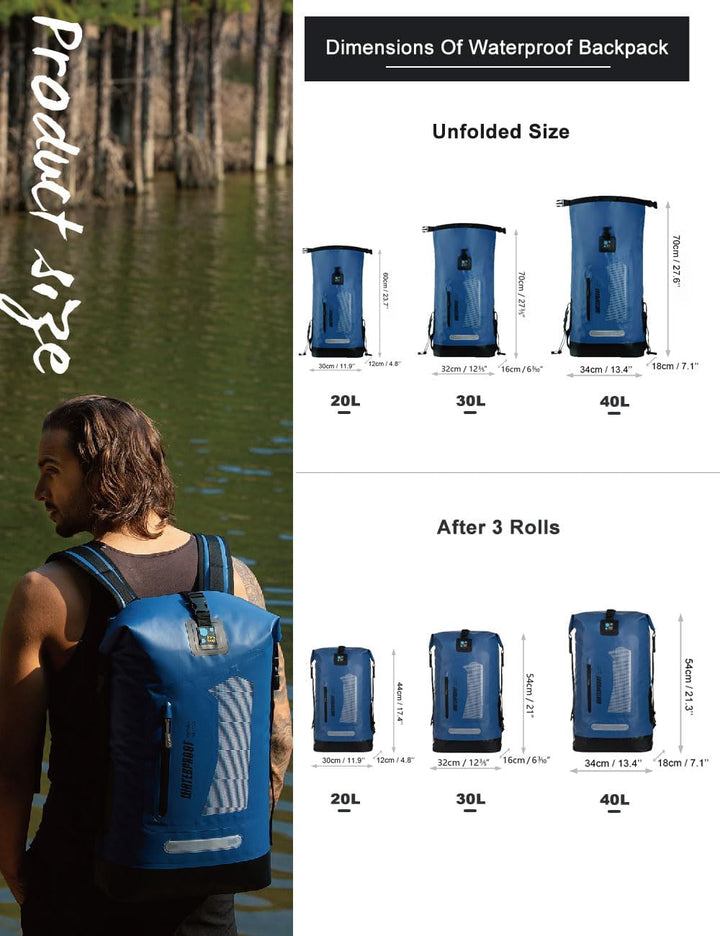 IDRYBAG Wasserdichter Rucksack Dry Bag 20L/30L/40L, schwimmender trockener Rucksack wasserdicht für