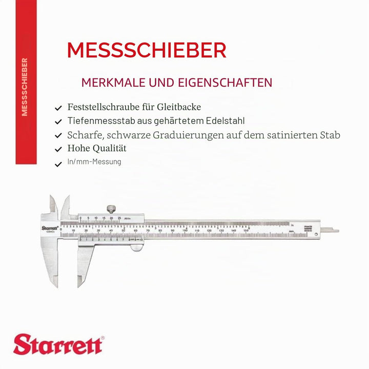Starrett 125MEA-6/150 Messschieber, Edelstahl, 0-6"/0-150 mm Bereich, 0,001"/0,02 mm Auflösung