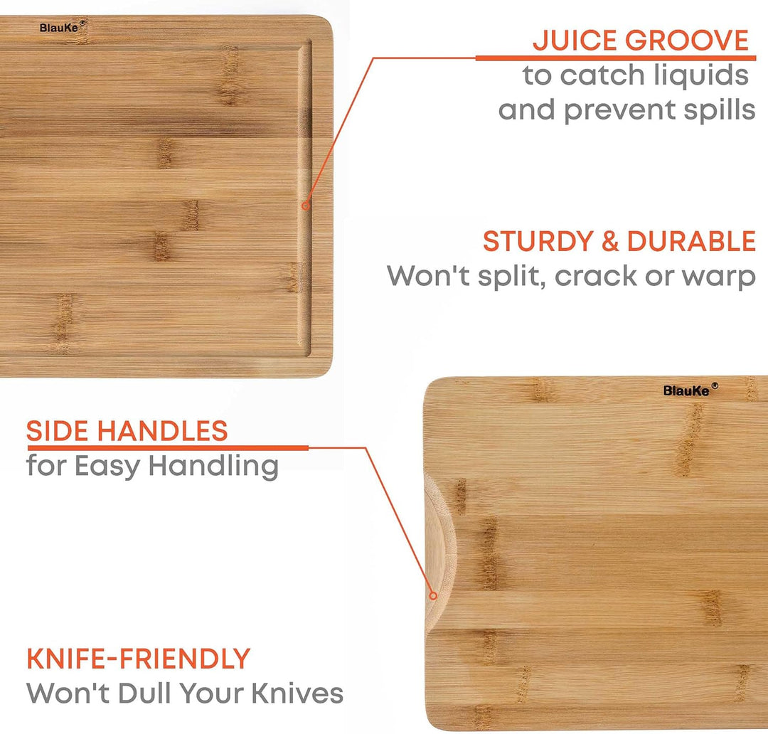 BlauKe® Bambus Schneidebrett Set – Holz Schneidebretter 3er Set – Brotbrett Frühstücksbrettchen und