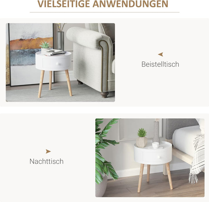 HOMCOM Couchtisch, Beistelltisch mit Schublade, Runder Kaffeetisch, Sofatisch für Wohnzimmer, Schlaf