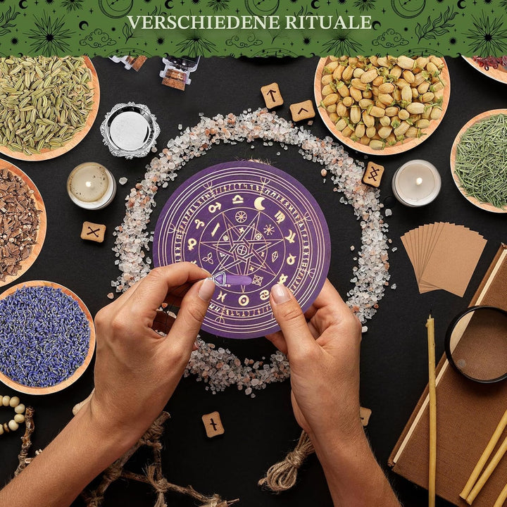 ZZXLOPEZ Starter Witch Kit 122 Stück Witchcraft Kit, Kerzen Kleine, Trockenblumen, Kristallen, Messl