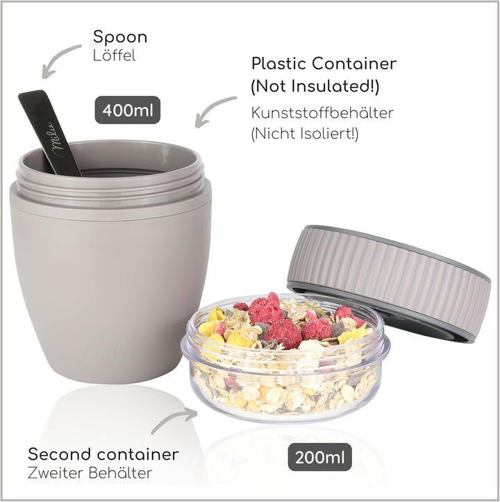 Milu Müslibecher to go 400ml MüsliMax Plastik Joghurtbecher für Müsli I auslaufsicherer Becher mit L