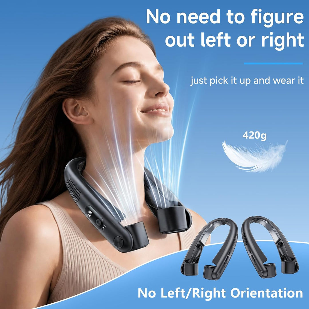 Nackenventilator mit Kühlplatten, 6000 mAh Tragbarer Blattloser Halsventilator, USB Wiederaufladbar,