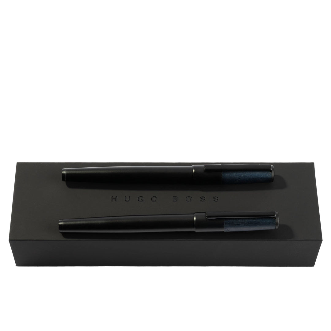 Hugo Boss Stifte-Set Gear Minimal Black & Navy HPPR189A (Tintenroller und Füllfederhalter) | Geschen