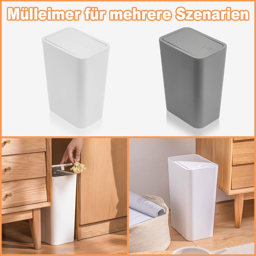 2 Mülleimer 10 Liter Badezimmer Mülleimer mit Druckverschluss Deckel,Mülleimer Bad, Komposteimer für