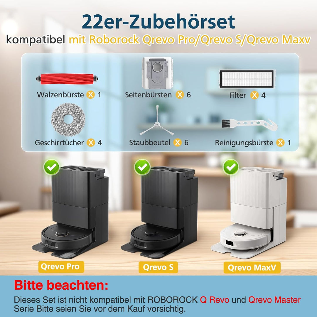 22 Stück Zubehör für Roborock Qrevo S/Qrevo Pro/Qrevo Max V Saugroboter, Qrevo S/Qrevo Pro/Qrevo Max