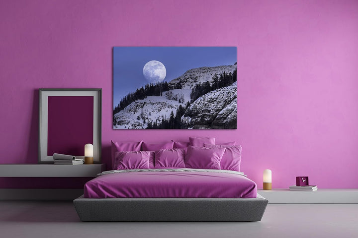 deyoli Aufgehender Mond über verschneiter Landschaft Format: 80x60 als Leinwandbild, Motiv fertig ge