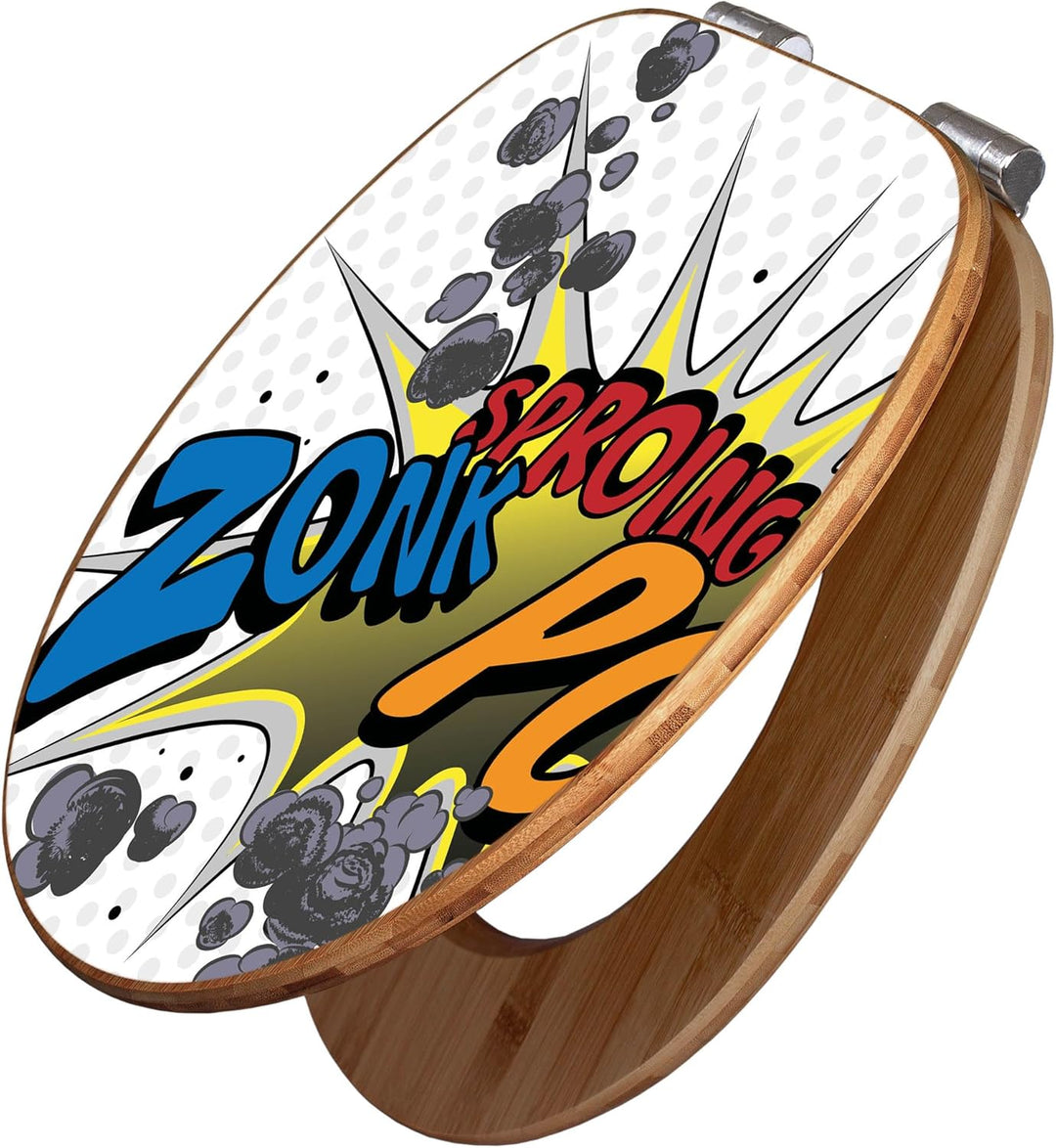 banjado® Design WC Sitz Bambus Absenkautomatik mit Motiv Comic/Toilettendeckel mit Absenkautomatik H