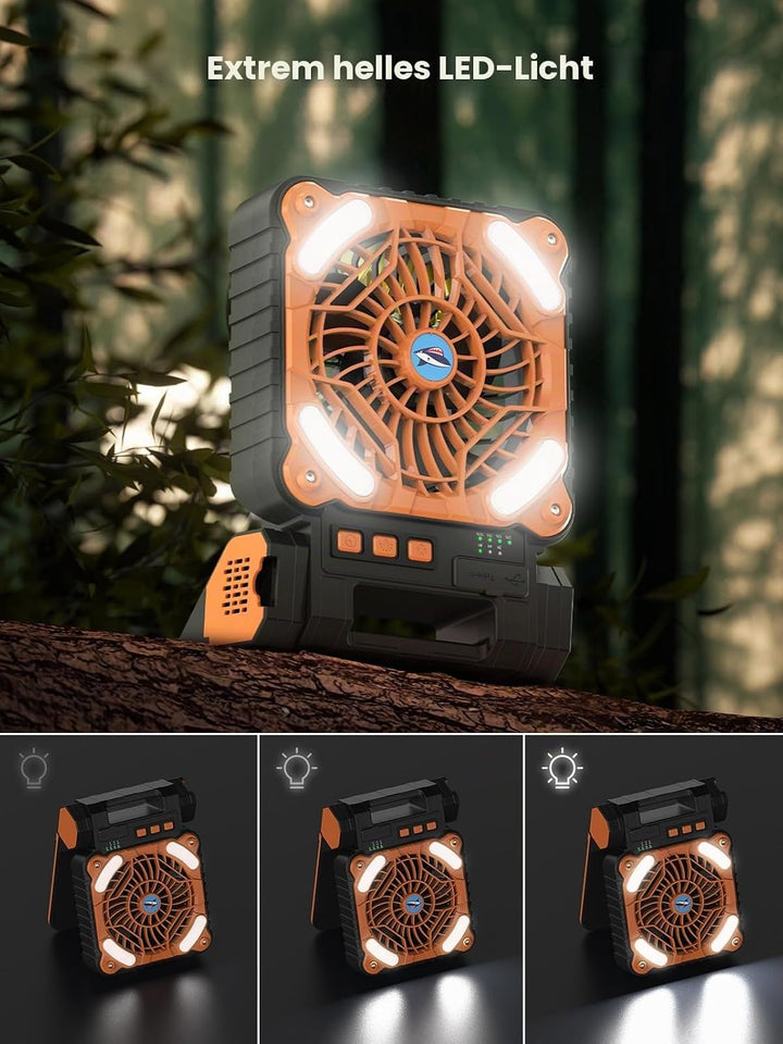 Smiling Shark Camping Ventilator LED, 6000mAh USB Aufladbar Tragbar Zelt Ventilator light 4 Speeds &