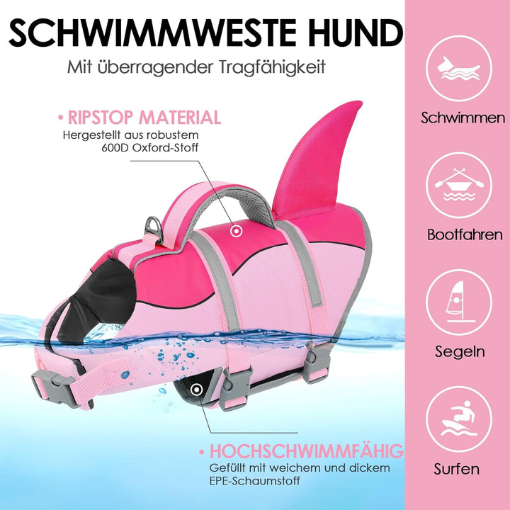 AOFITEE Schwimmweste Hund XS, Verstellbar Hundeschwimmweste Hai, Hoher Auftrieb Klein Hunde Schwimmw