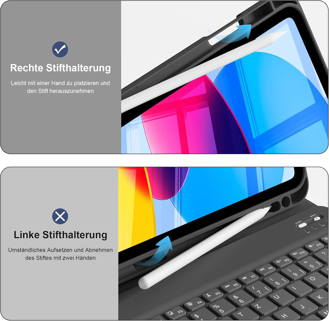 Hülle mit Tastatur für iPad A16 11/10 Generation (2025/2022, 11/10.9 Zoll) - QWERTZ Deutsches Layout