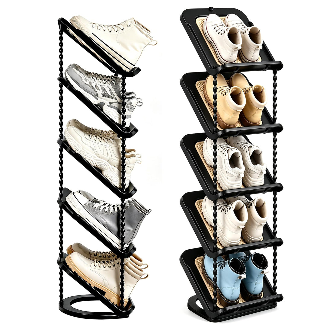 2 Stück Schuhregal Schmal mit 5 Ebenen, Platzsparend Schräg Schuhablage, Schuhschrank Schuhaufbewahr