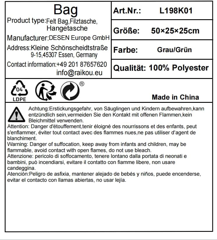RAIKOU NEU Filztasche Shopper Holzkorb Einkaufstasche Henkeltasche Zeitungskorb Stabile Kaminholztas