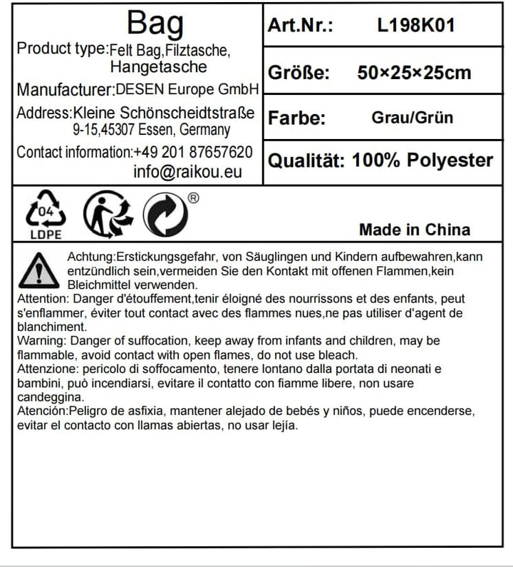 RAIKOU NEU Filztasche Shopper Holzkorb Einkaufstasche Henkeltasche Zeitungskorb Stabile Kaminholztas