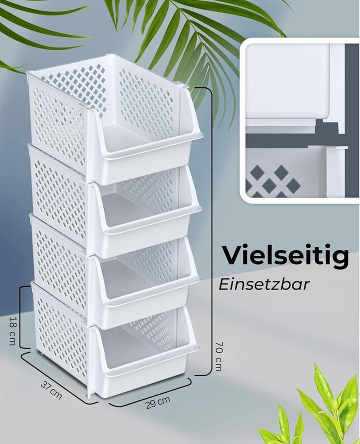 Skywin TidyFriend Stapelbare Aufbewahrungsboxen 4er-Set – Offene Front Organizer für Küche & Vorrats