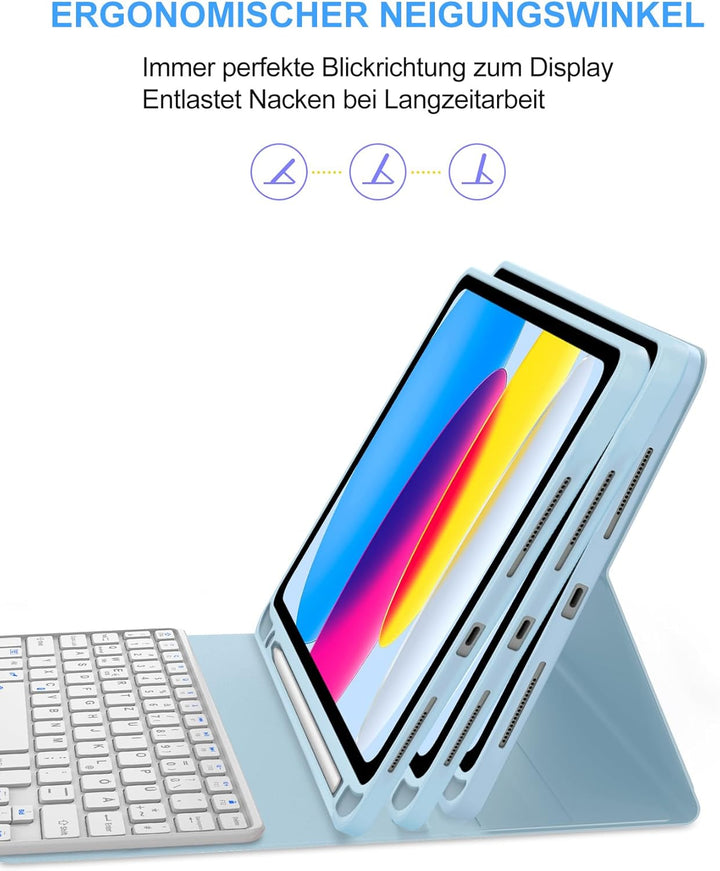 Hülle mit Tastatur und Touchpad für iPad 11./10. Generation (2025/2022) – QWERTZ Deutsch Bluetooth K