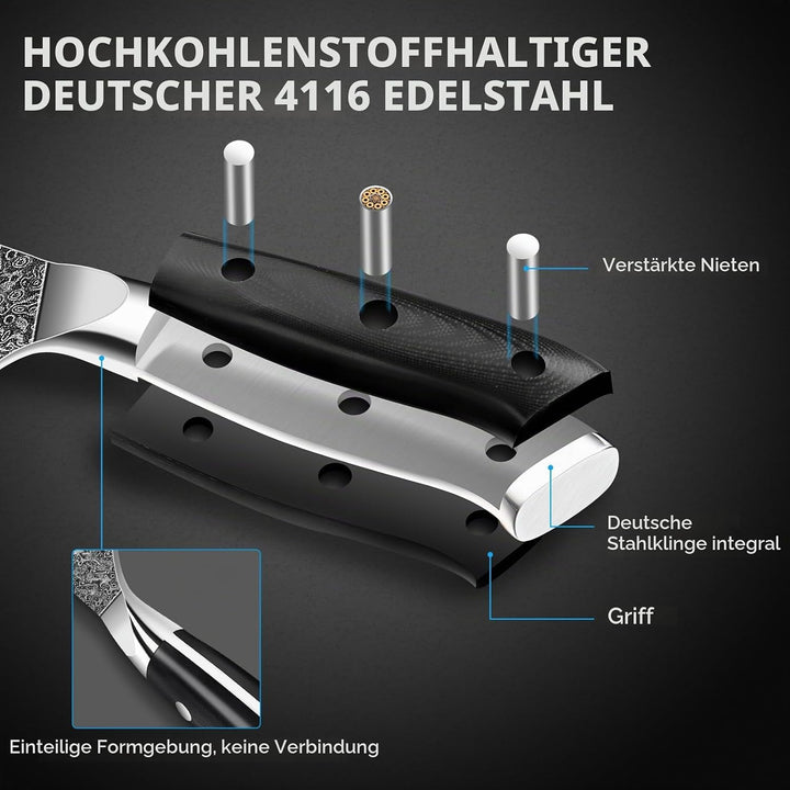 MOSFiATA Damast Hackmesser 7 Zoll, Kochmesser Klassik Chinesches Küchenmesser, Damastmesser Kochmess