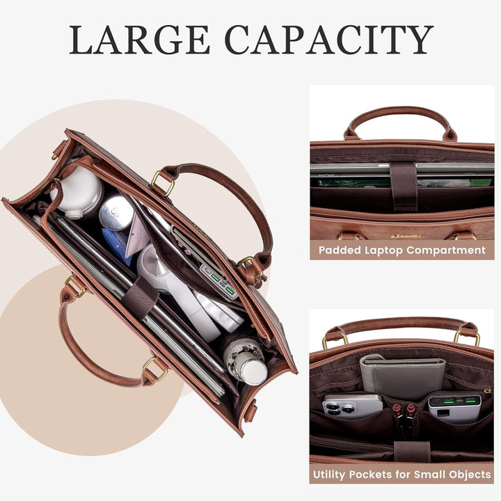 LOVEVOOK Laptoptasche Damen 15,6 Zoll, Gross Arbeitstasche Handtasche Schultertasche Wasserdicht PU