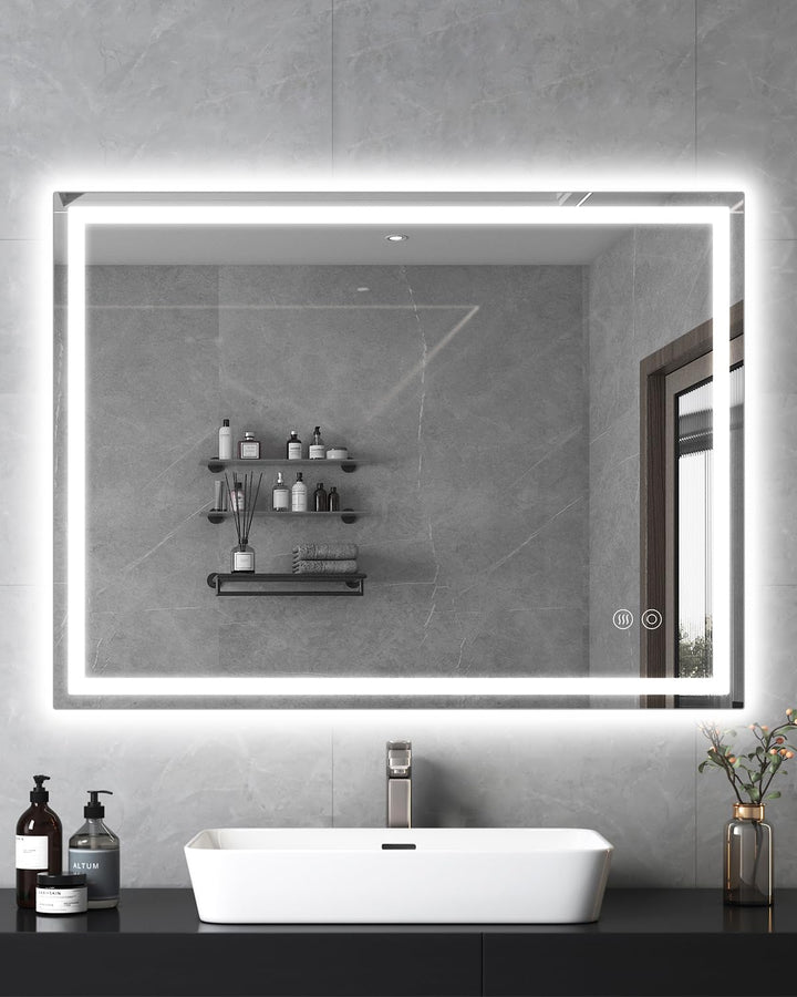 Badspiegel mit Beleuchtung, 60x80cm LED Bad Spiegel mit Licht Mit 3000k/4000k/6000k, Spiegel mit Bel
