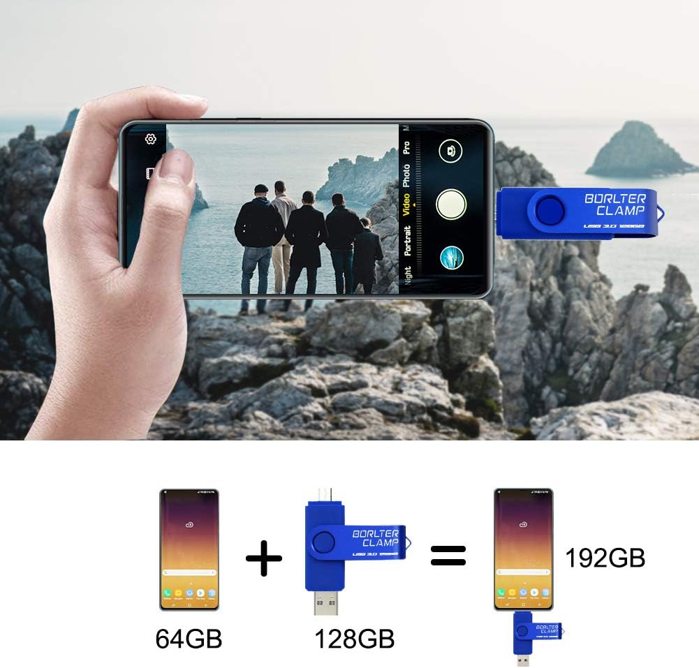 BORLTER CLAMP 128GB OTG USB-Stick Speicherstick Dual USB 3.0 Flash-Laufwerk mit Micro USB-Laufwerk A