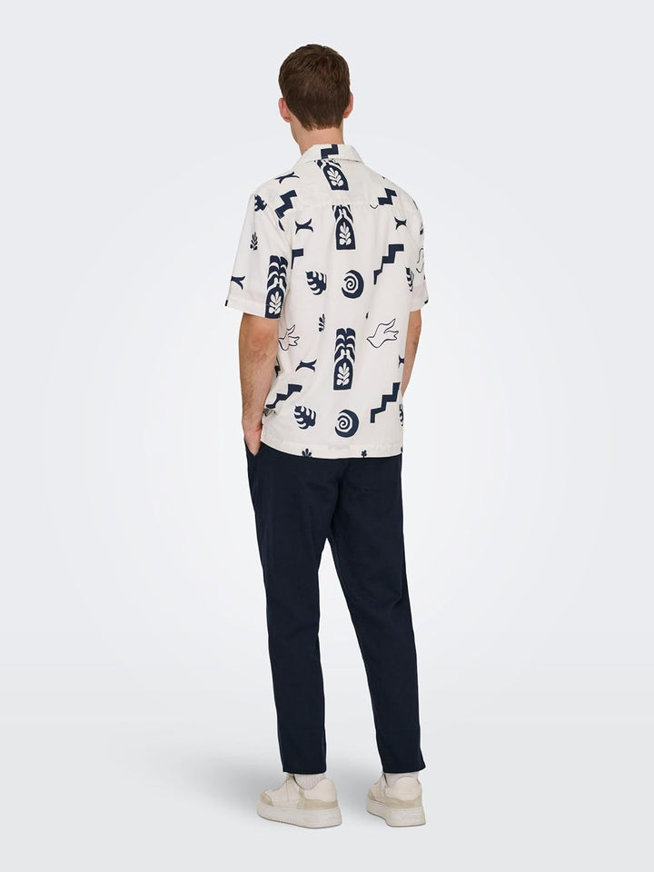PIECES Herren Onsleo Crop Linen Mix 0048 Pant 31W / 34L Dark Navy, 31W / 34L Dark Navy