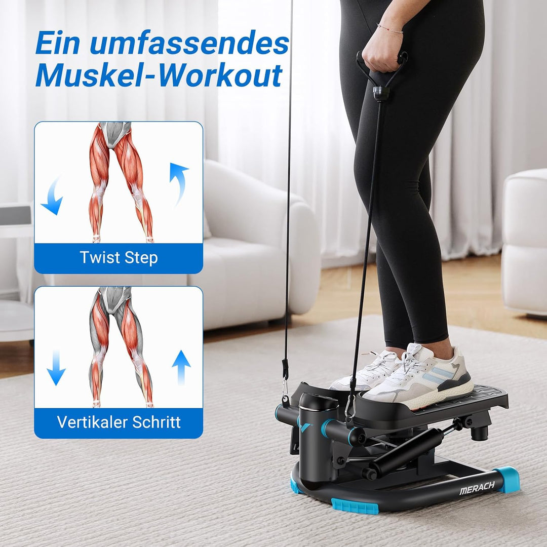 MERACH Mini Stepper für Zuhause, Swing Stepper mit 150 kg Belastung und Widerstandsbändern, Twist St