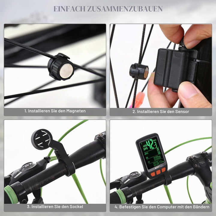 Lixada Fahrrad-Fahrradcomputer, kabelloser digitaler Fahrrad-Tachometer, Kilometerzähler mit wiedera