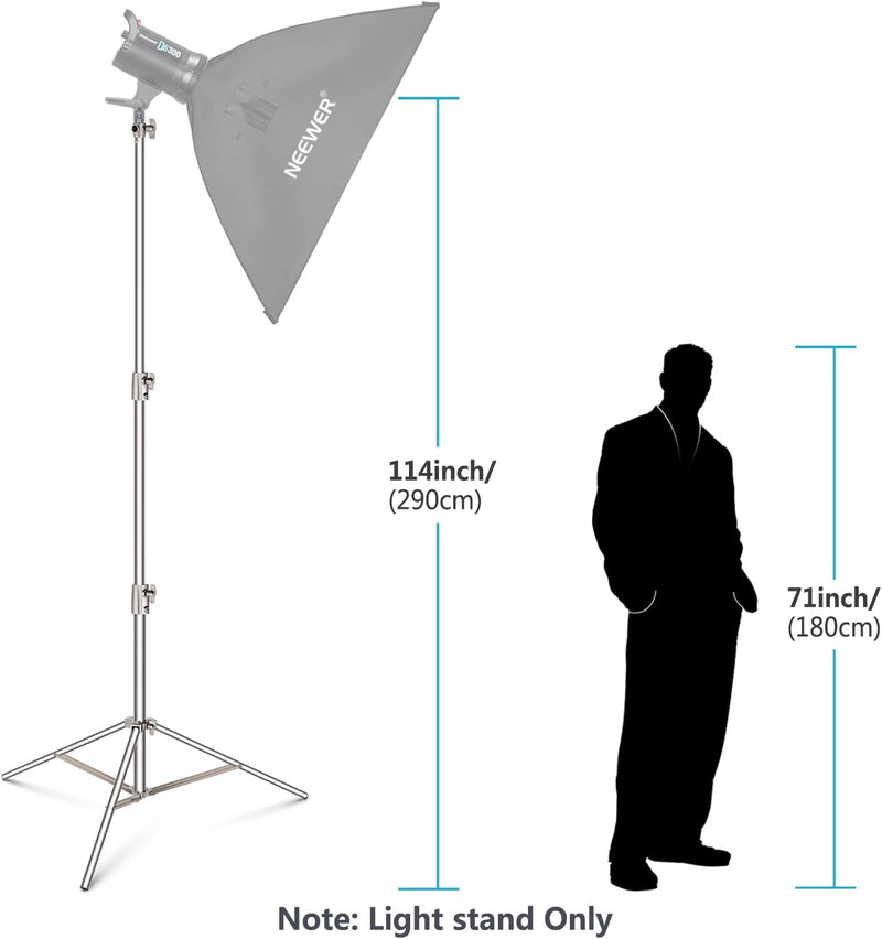 NEEWER 2 Stück Light Stand Kit, 102"/260cm Edelstahl Heavy Duty mit 1/4" auf 3/8" Adapter für Studio