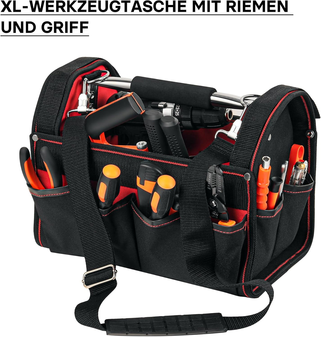 Wiltec Werkzeugtasche Grösse XL 44x22x25 cm, Werkzeugbeutel mit verstellbarem Schultergurt und Trage