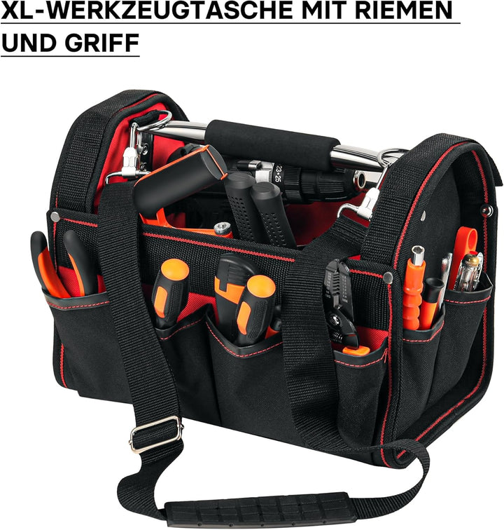 Wiltec Werkzeugtasche Grösse XL 44x22x25 cm, Werkzeugbeutel mit verstellbarem Schultergurt und Trage