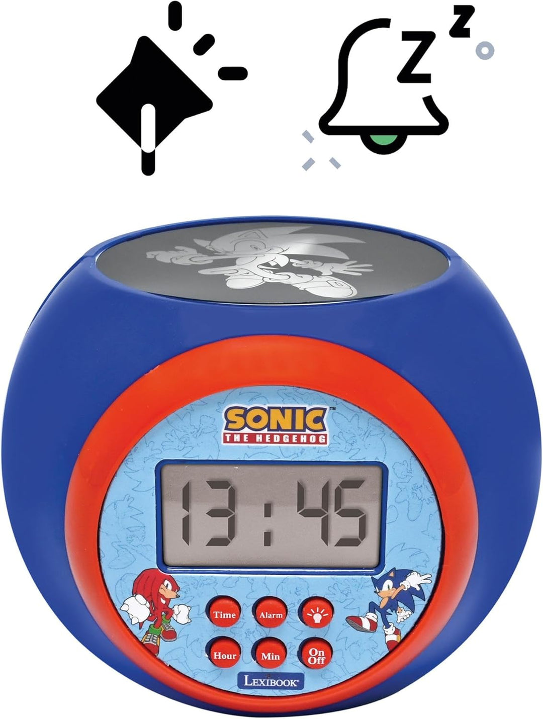 Lexibook, Sonic The Hedgehog, Projektionswecker mit Schlummerfunktion, Nachtlicht mit Timer, LCD-Bil