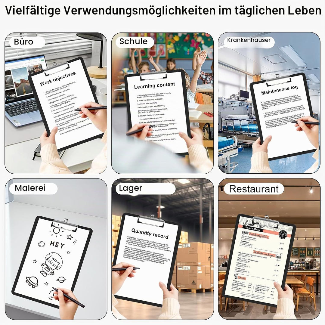 7er Klemmbrett A4, Kunststoff Klemmbrett mit Metalklemme, Einschiebbare Aufhängöse, Clipboard zum Au